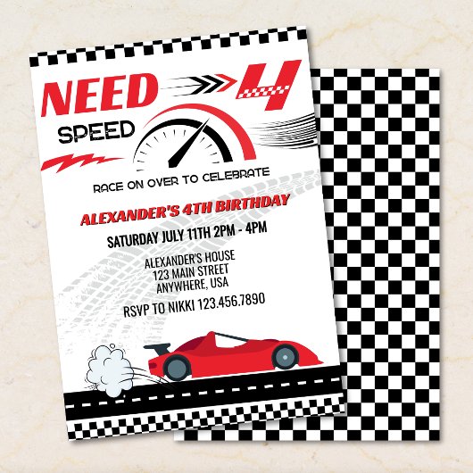 Invitation d'anniversaire de voiture de course à g