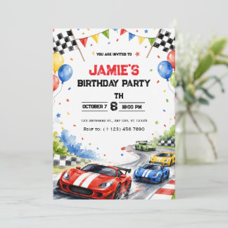 Invitation d'anniversaire de voiture de course à l