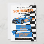 Invitation d'anniversaire de voiture de course (Bl (Devant)
