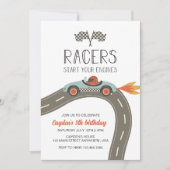 Invitation d'anniversaire de voiture de course ble (Devant)