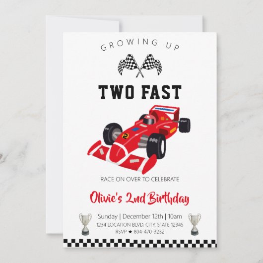 Invitation d'anniversaire de voiture de course de  (Devant)