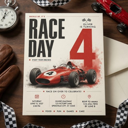 Invitation d'anniversaire de voiture de course de