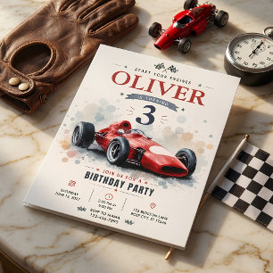 Invitation d'anniversaire de voiture de course de 