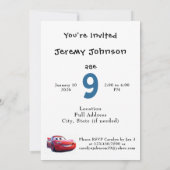 Invitation d'anniversaire de voiture de course de (Dos)