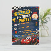 Invitation d'anniversaire de voiture de course | E (Debout devant)