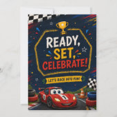 Invitation d'anniversaire de voiture de course | E (Dos)