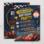 Invitation d'anniversaire de voiture de course | E (Devant / Derrière)