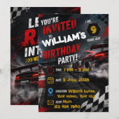Invitation d'anniversaire de voiture de course | E (Devant / Derrière)