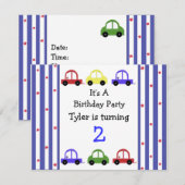 Invitation d'anniversaire de voiture de course mig (Devant / Derrière)
