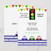 Invitation d'anniversaire de voiture de course mig (Devant / Derrière)