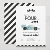 Invitation d'anniversaire de voiture de course Nee (Devant / Derrière)