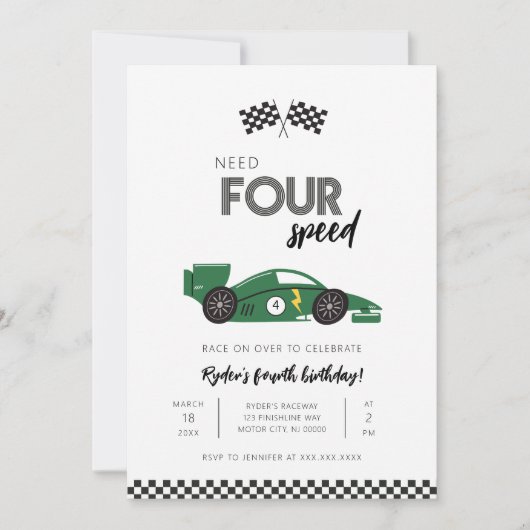 Invitation d'anniversaire de voiture de course Nee (Devant)