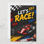 Invitation d'anniversaire de voiture de course | P (Dos)