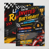Invitation d'anniversaire de voiture de course | P (Devant / Derrière)