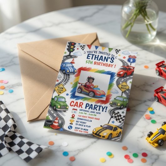 Invitation d'anniversaire de voiture de course per