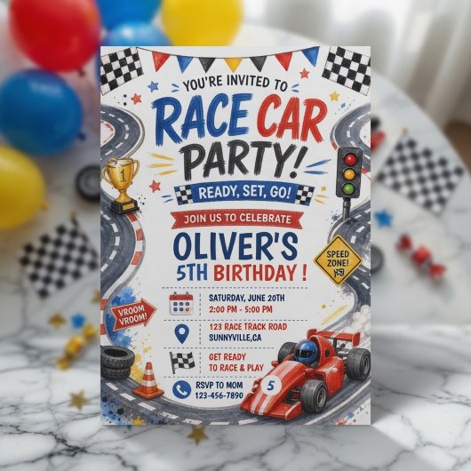 Invitation d'anniversaire de voiture de course per