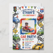 Invitation d'anniversaire de voiture de course per (Devant)