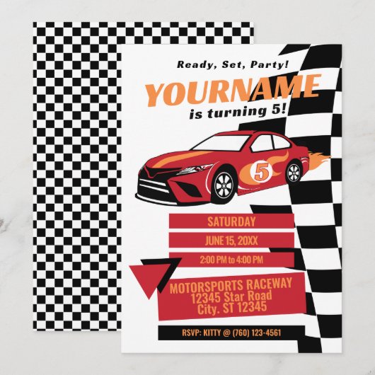 Invitation d'anniversaire de voiture de course (Ro (Devant / Derrière)