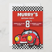 Invitation d'anniversaire de voiture de course rou (Devant)