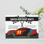 Invitation d'anniversaire de voiture de course Rou (Debout devant)