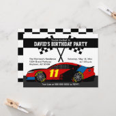 Invitation d'anniversaire de voiture de course Rou (Devant/Arrière en situation)