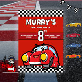Invitation d'anniversaire de voiture de course rou