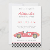 Invitation d'anniversaire de voiture de course rou (Devant)