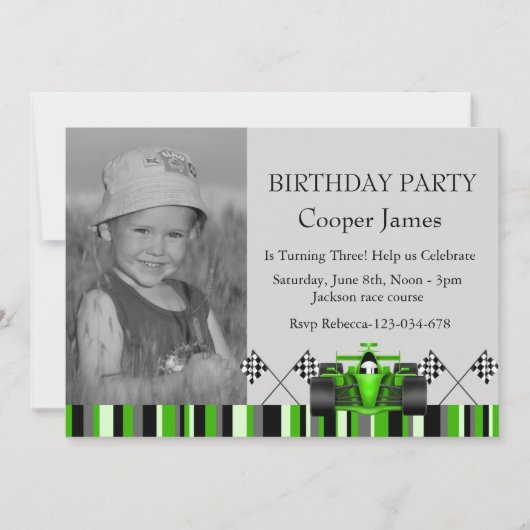 Invitation d'anniversaire de voiture de course ver (Devant)