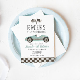 Invitation d'anniversaire de voiture de course vin