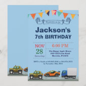 Invitation d'anniversaire de voiture de transport (Devant / Derrière)
