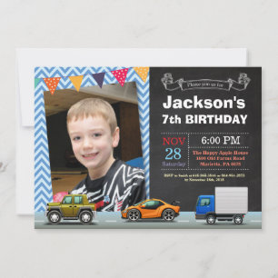 Invitation d'anniversaire de voiture de transport 