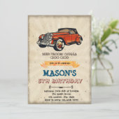 Invitation d'anniversaire de voiture vintage (Debout devant)