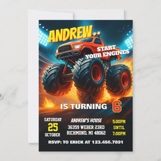 Invitation d'anniversaire de voitures de camion mo (Devant)