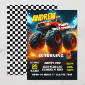 Invitation d'anniversaire de voitures de camion mo (Devant / Derrière)