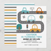 Invitation d'anniversaire de voitures sur la route (Devant / Derrière)