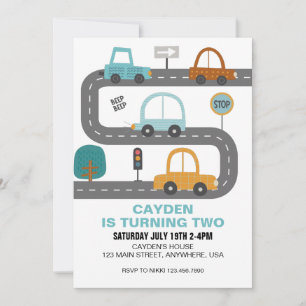 Invitation d'anniversaire de voitures sur la route