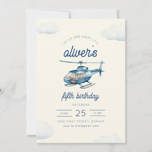 Invitation d'anniversaire de vol d'hélicoptère ver (Devant)