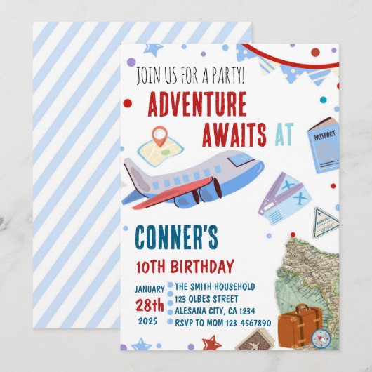Invitation d'anniversaire de voyage Thème de desti (Devant / Derrière)