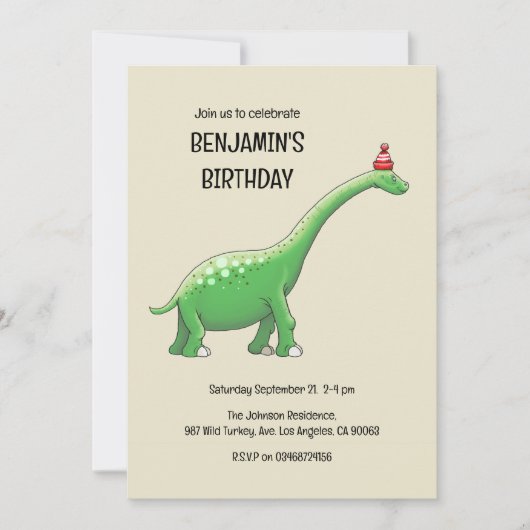 Invitation d'anniversaire de Walter le Dinosaure (Devant)
