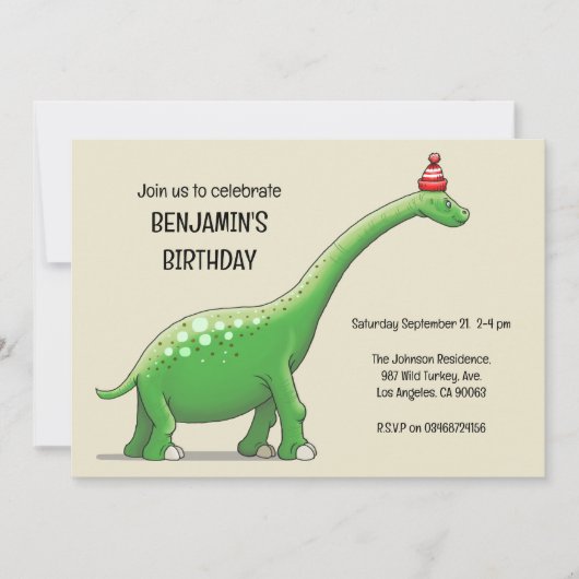 Invitation d'anniversaire de Walter le dinosaure (Devant)