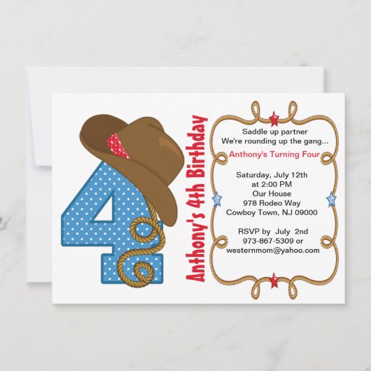 Invitation d'anniversaire de Western Big Four Boy (Devant)