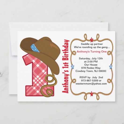 Invitation d'anniversaire de Western Big One Boy (Devant)