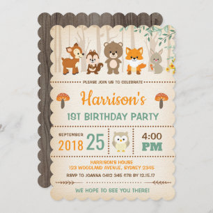 Invitation d'anniversaire de Woodland Forest Anima