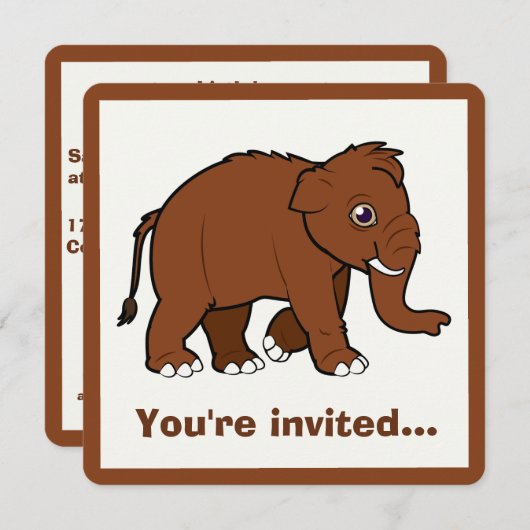 Invitation d'anniversaire de Wooly Mammoth (Devant / Derrière)