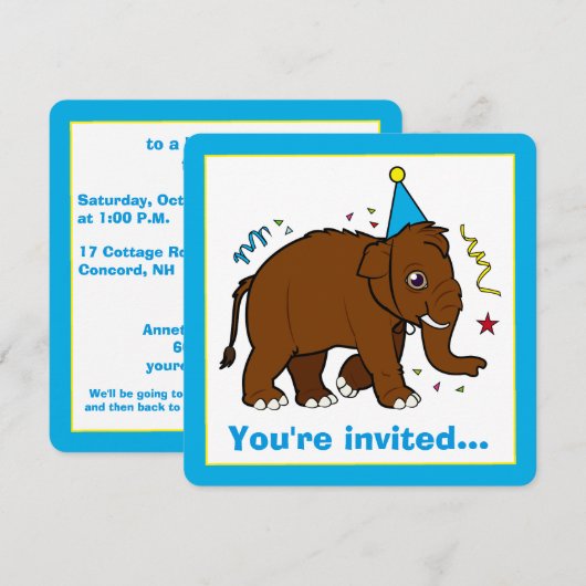 Invitation d'anniversaire de Wooly Mammoth (Devant / Derrière)