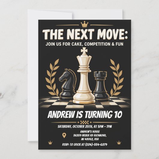 Invitation d'anniversaire d'échecs numériques (Devant)