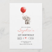 Invitation d'anniversaire d'éléphant bébé, 1er ann (Devant)