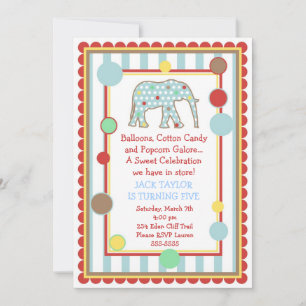 Invitation d'anniversaire d'éléphant de cirque