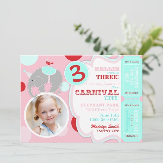 Invitation d'anniversaire d'éléphant de cirque (Debout devant)