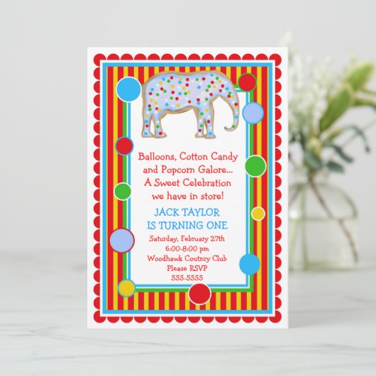 Invitation d'anniversaire d'éléphant de cirque (Debout devant)